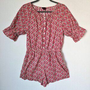 J.Crew Liberty Fabric Betsy Ann Floral Romper 3/4 Sleeve Cotton Red #AP046